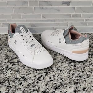 On Running Women's Sneakers - White and Gray with Pink Accents